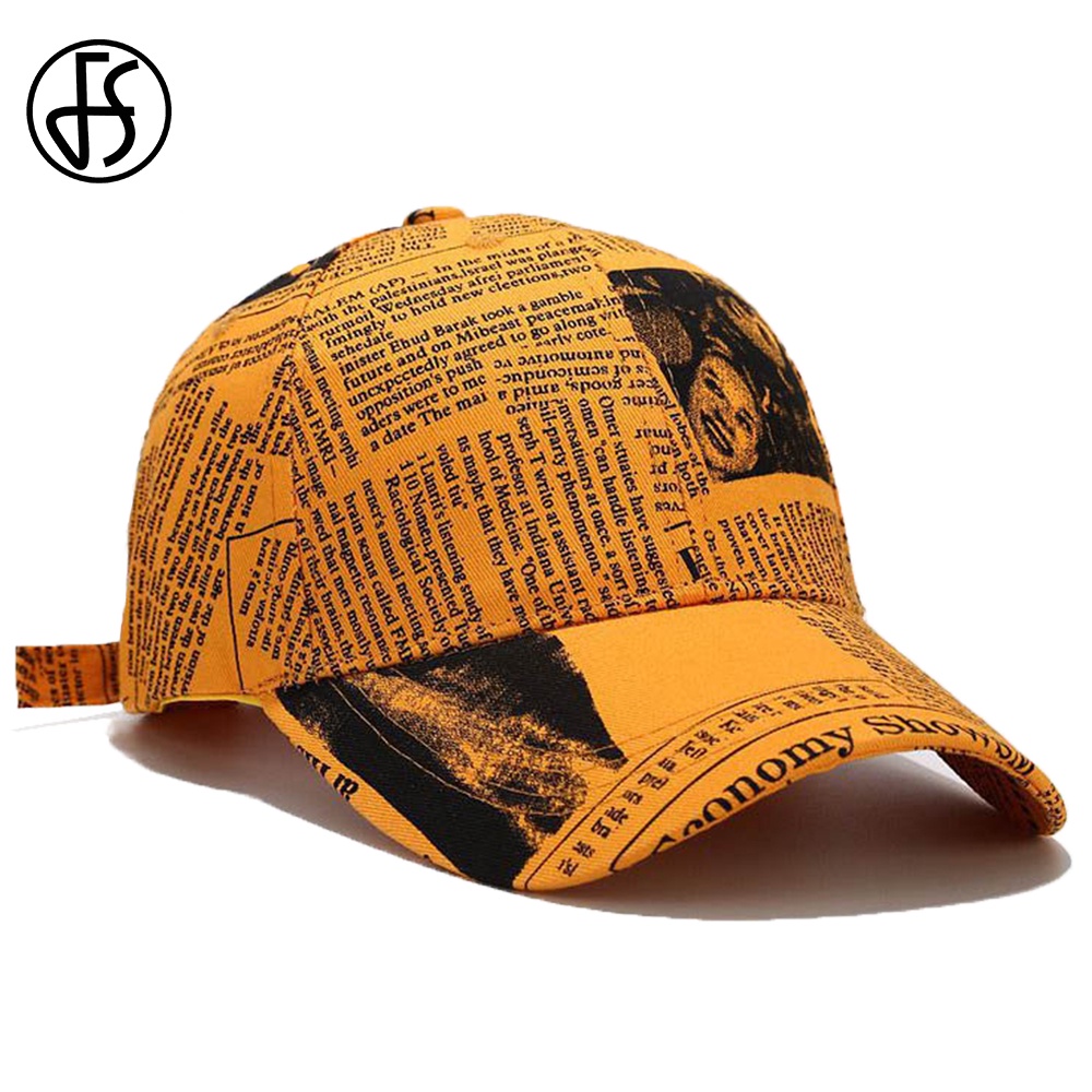 FS 2022 Yellow Retro Newspaper Pattern Baseball Cap For Men Women Hip Hop  Designer Hat Streetwear Trucker Caps Casquette Homme