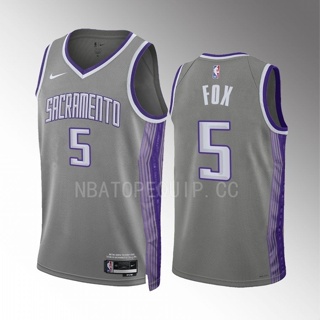 NBA Heat Pressed Mens 2022-2023 Gray Sacramento Kings #5 Fox