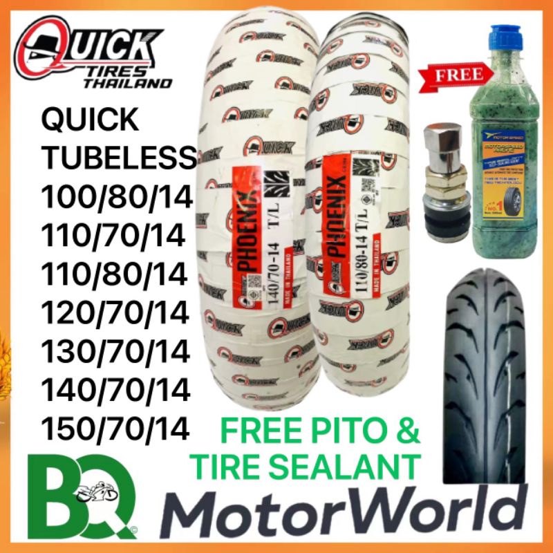 QUICK TIRE FREE TIRE SEALANT & PITO PHOENIX TUBELESS By 14 100/80/14 ...