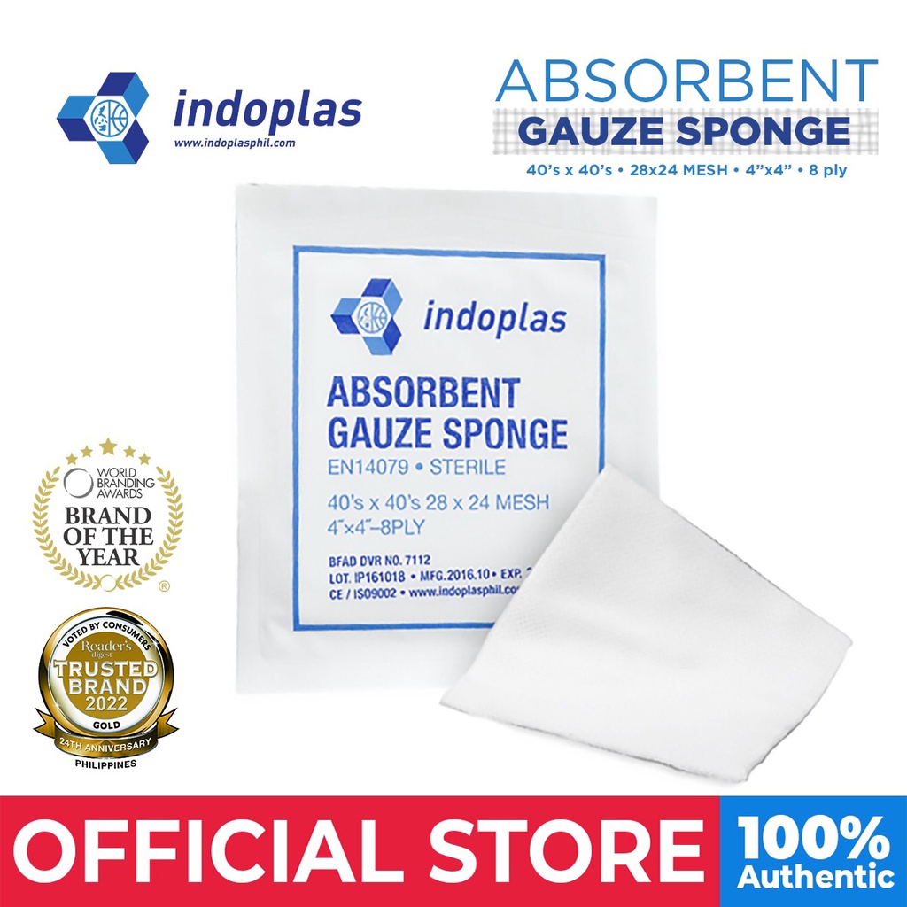 Indoplas Absorbent Gauze Sponge Pad 4x4 Sterile Box of 100 Shopee