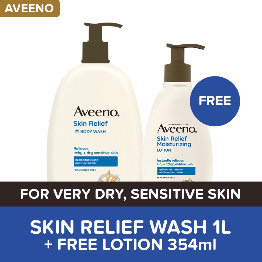 Aveeno Skin Relief Body Wash 1L + FREE Lotion 354ml | Shopee Philippines