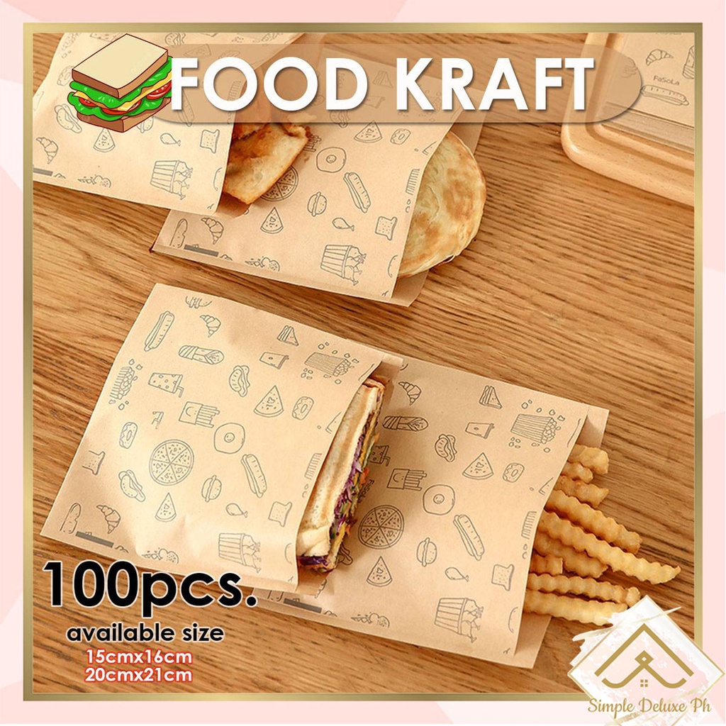 100 Parchment Paper Food Wrapping Food Kraft Bag Oil-proof Inner design ...