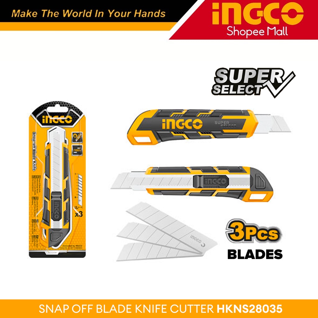 Ingco SnapOff Blade Knife Cutter SS Iht With 3Pcs Blades Hkns28035 IHT