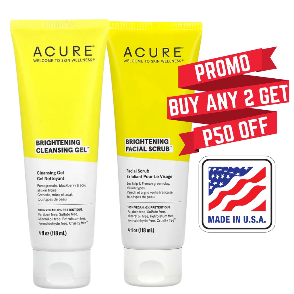 Acure Brightening Facial Scrub / Cleansing Gel 4 fl oz (118 ml) SALE