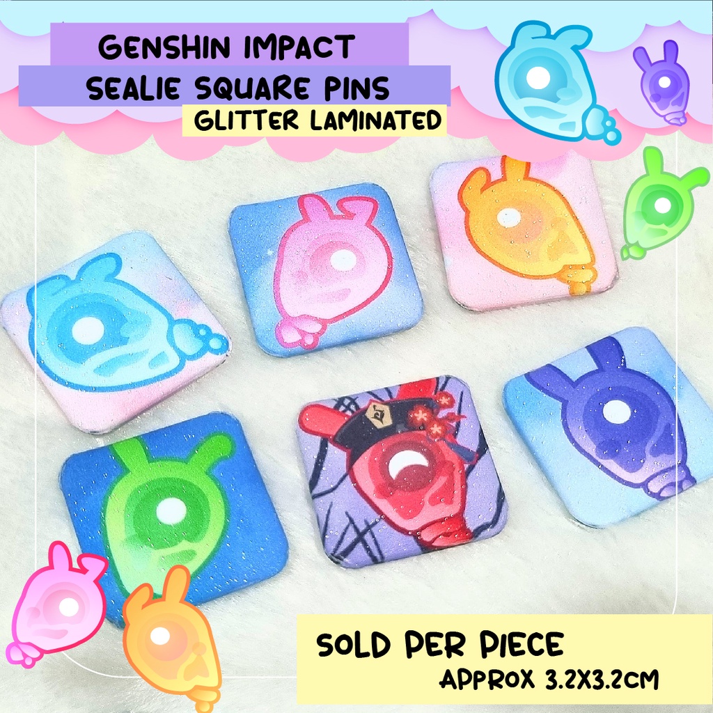 Genshin Impact Seelie Glitter Square pins Hutao Blue Gold yellow green ...