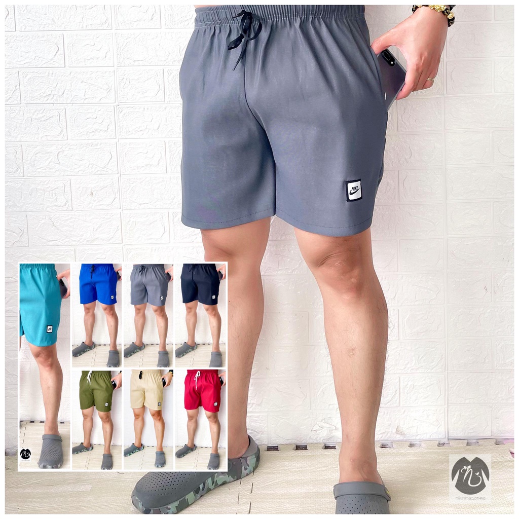 Mens Walking Shorts Woven Makapal Plain Color With Two Pocket Shopee