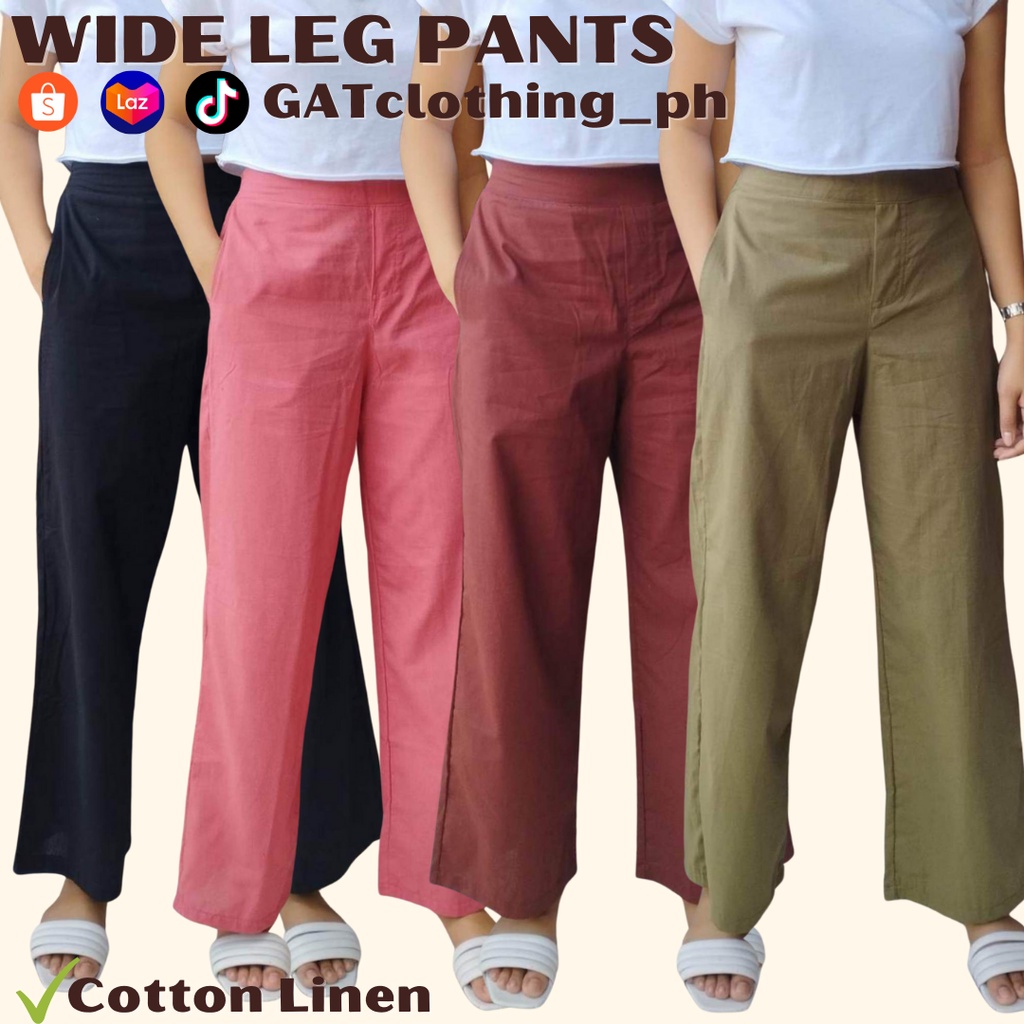 GATclothing_ph Wide Leg Mira Pants SLIM FIT COTTON LINEN FABRIC Shopee Philippines
