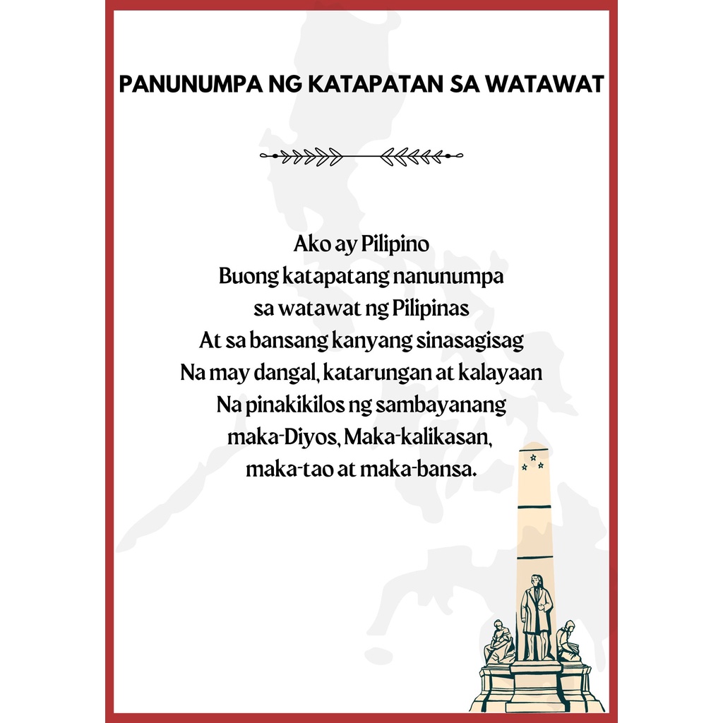 Lupang Hinirang Panatang Makabayan Panunumpa Sa Watawat Pilipinas