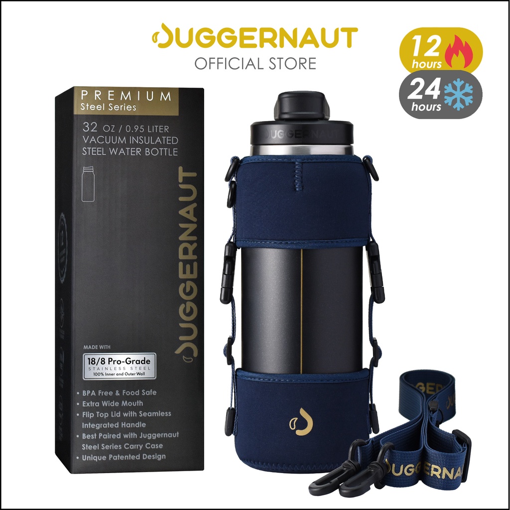 JUGGERNAUT 32oz Stainless Steel Water Bottle & Carry Case Straw Lid