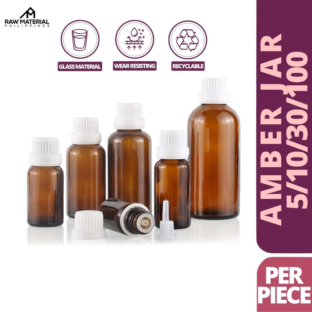 SE Amber Brown Glass Bottle with Euro Dropper & Tamper Evident Cap in 5 ...