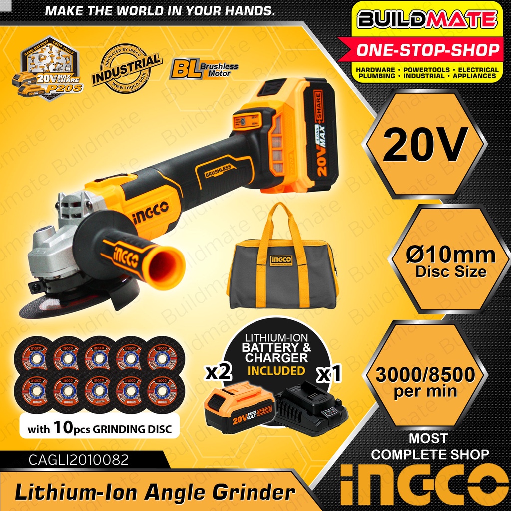 BUILDMATE Ingco BRUSHLESS 20V Cordless Angle Grinder For Cutting