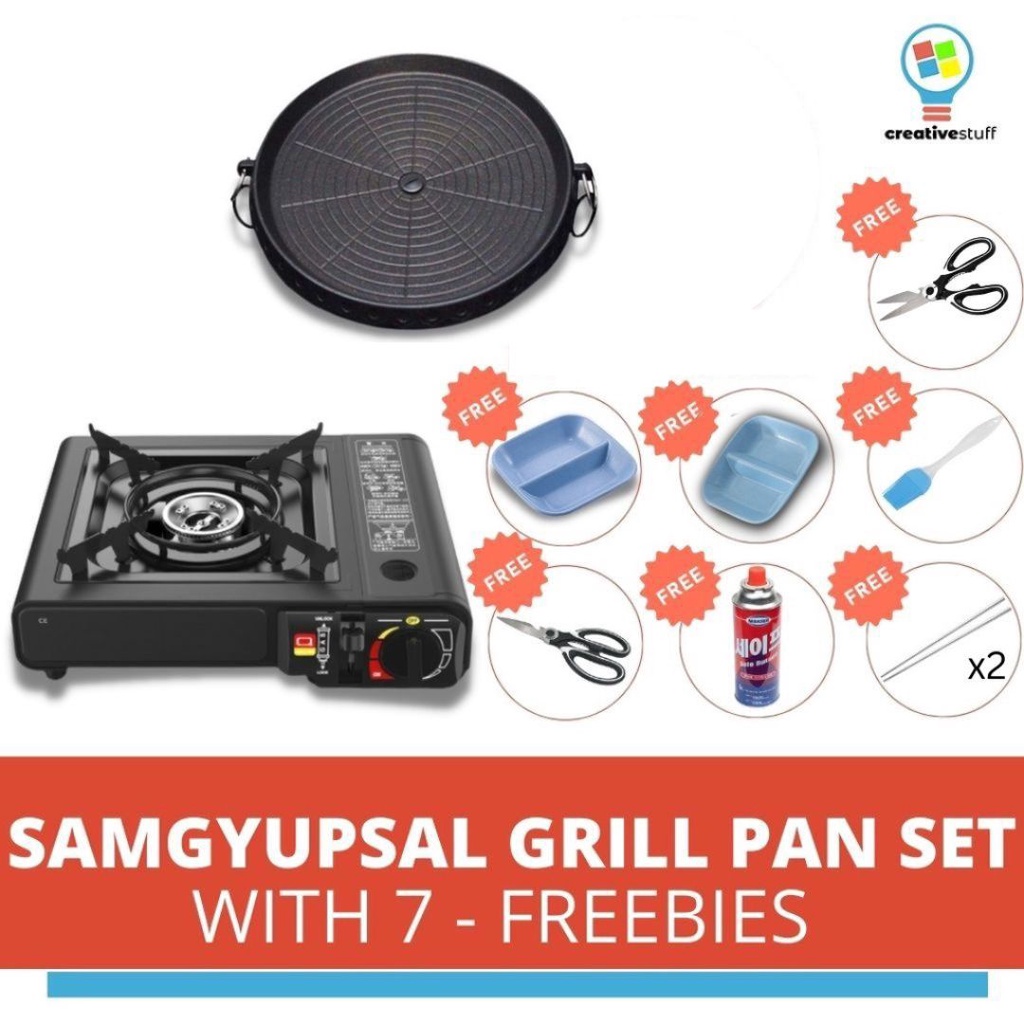 Samgyupsal Round Grill Pan With Single Gas Stove Samgyupsal Grill Set