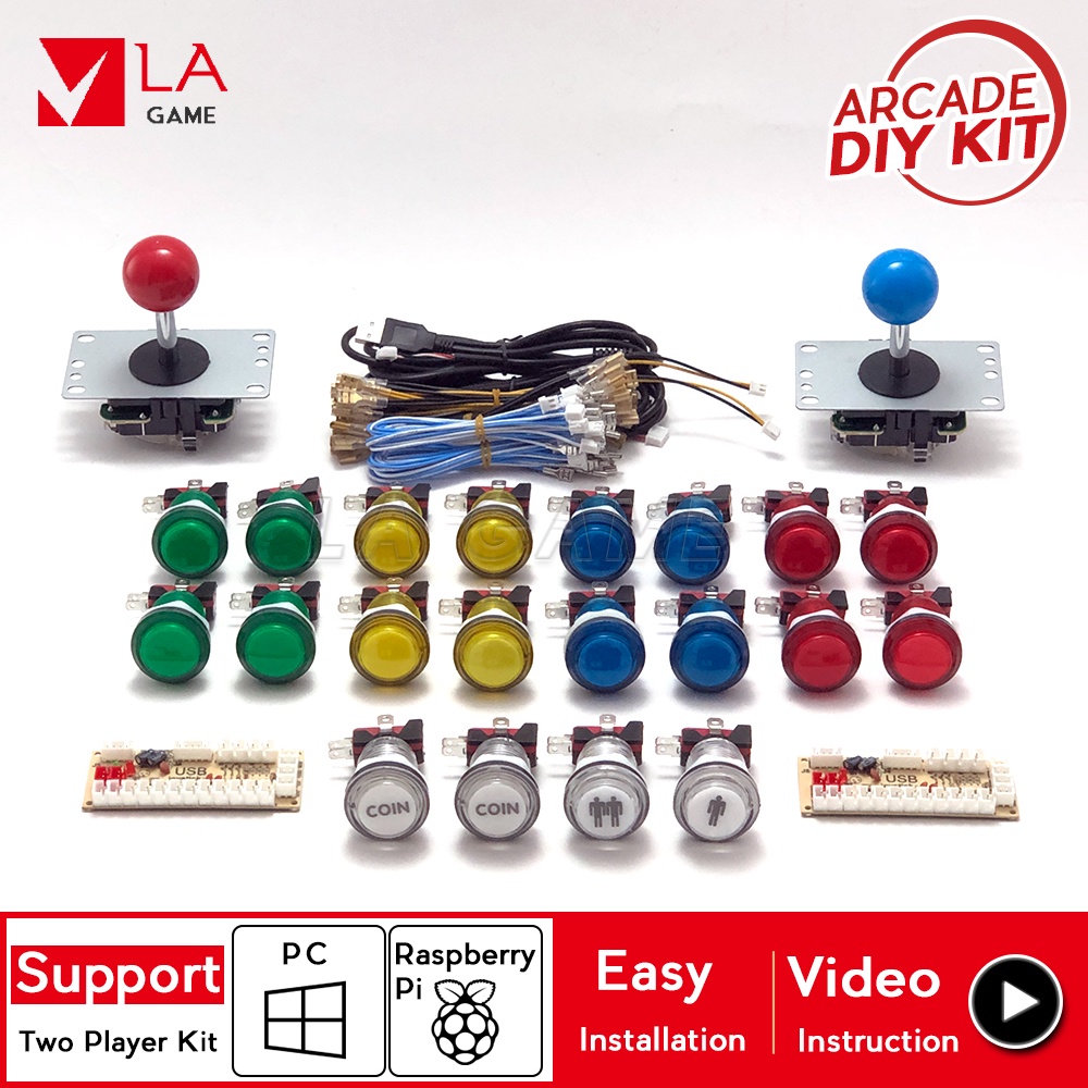 ﹍Kit Arcade 2 Player Zero Delay Mando Arcade Usb Encoder To Pc Rasberry ...