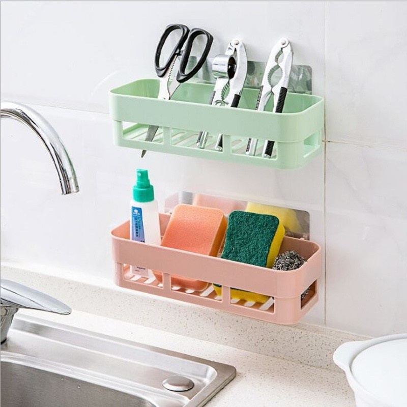 Bathroom Plastic Storage Rack Self Adhesive Seamless Kitchen Wall ...