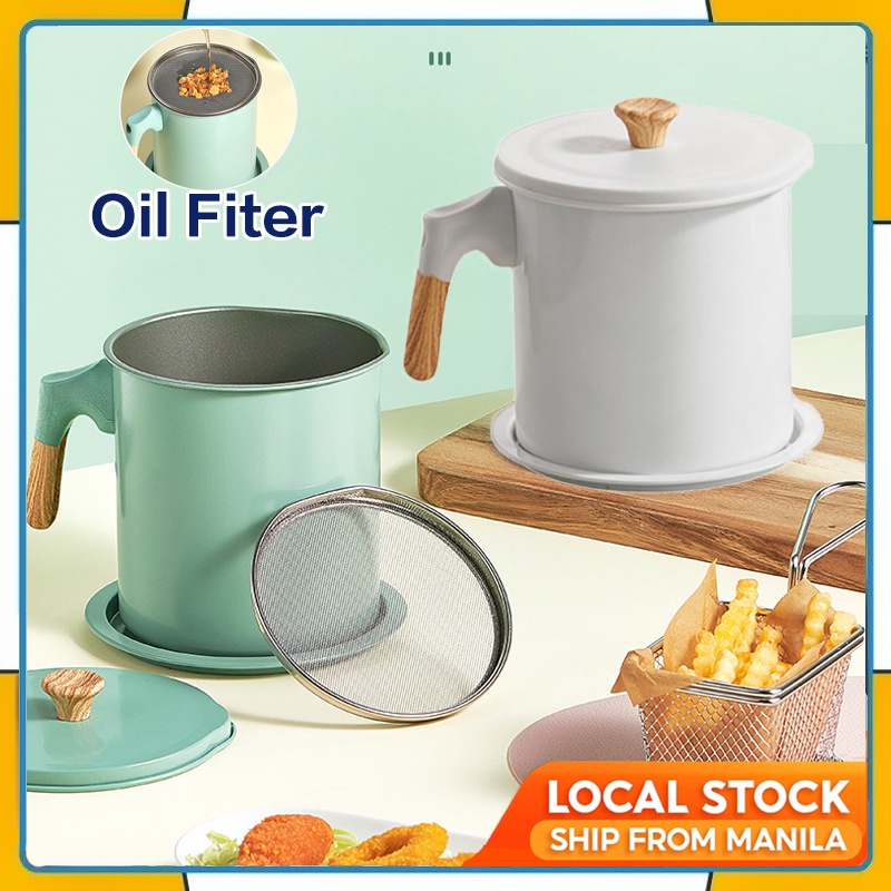 1.4L Stainless Steel Oil Container with Strainer Oil Filter Storage