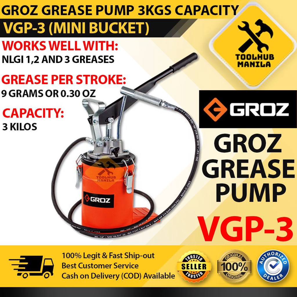 Groz Bucket Grease Pump 3 Kgs VGP3 Mini Bucket 3kg Capacity Automobile