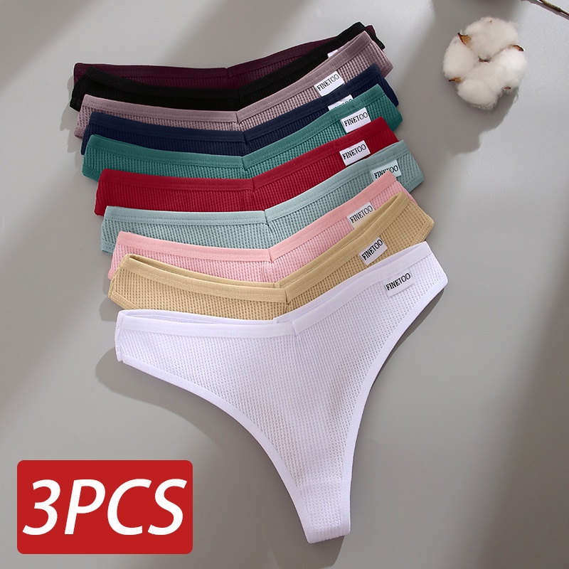 CuteByte 3 Pcs/Set Waffle Cotton Panty Female Underwear Seamless Thongs ...