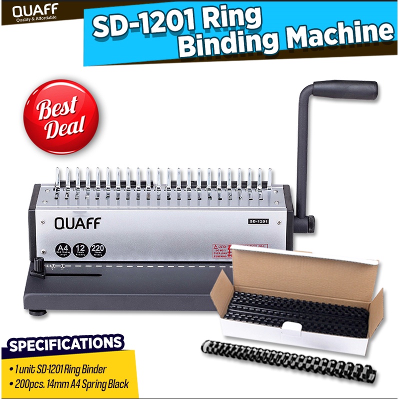 Promo Package SD-1201 Binding Machine + 200pcs 14mm Spring A4 Black ...