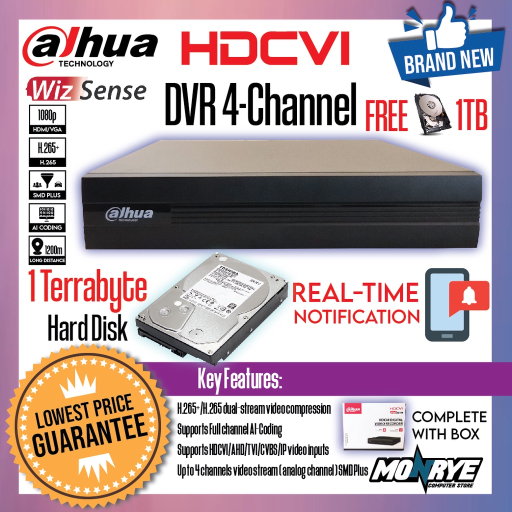DVR - 4 Channel - DAHUA - DH XVR1B04 I - WITH HDD -Brand New for CCTV ...