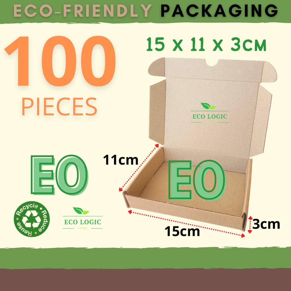 100 pcs E0 (15x11x3cm) ECO Mailer Box Packaging Corrugated Carton Box ...