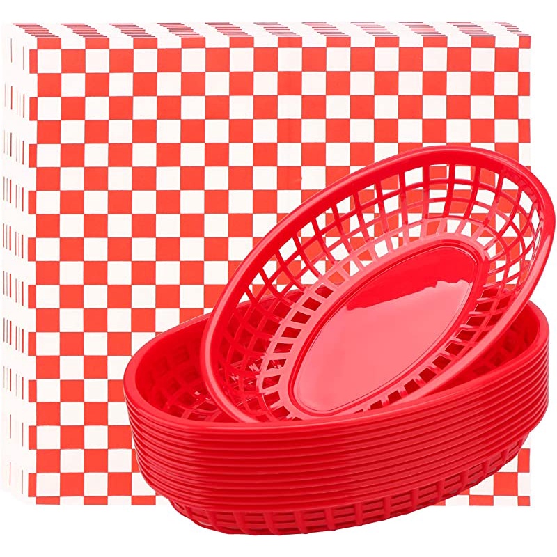 Food Tray Basket Plastic Ellipse Shape Restaurant Fast Food Serving