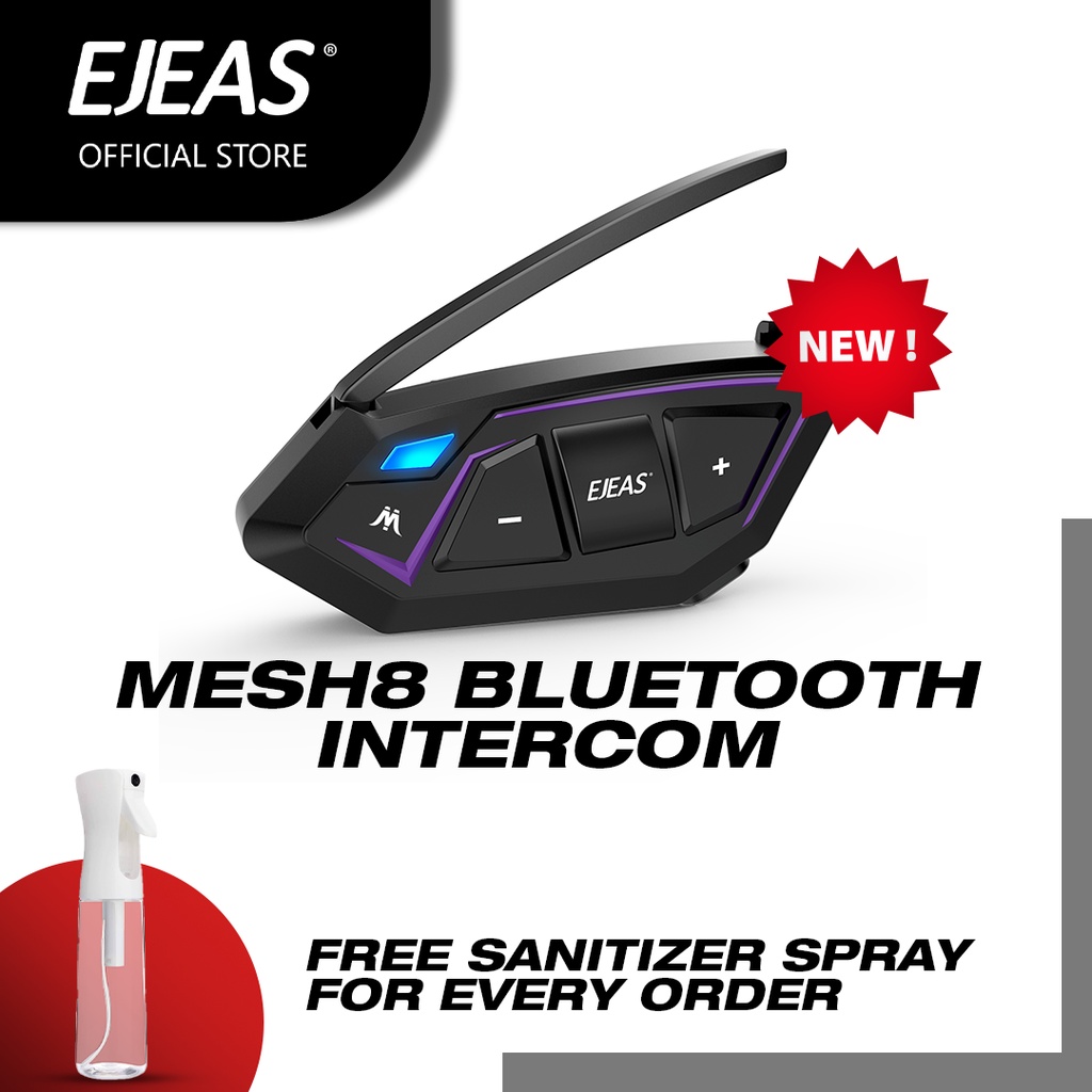 EJEAS Mesh8 Motorcycle Intercom Helmet Headset Bluetooth 5.1 Quick