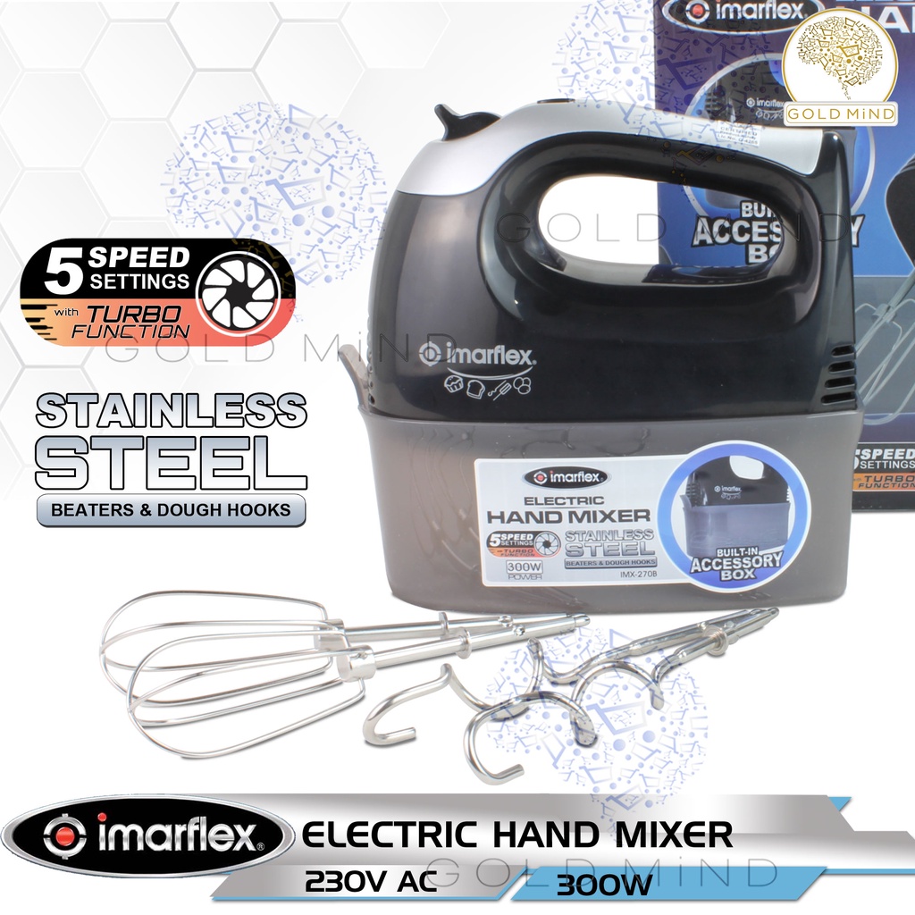 Imarflex Electric Hand Mixer with Builtin Accessory Box; 5 speed