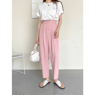 Ginza6 Korean high waist pants for women casual crop straight suit slim fit  trousers 5581#