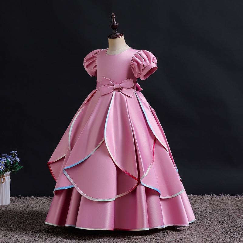 Long Dress for Kids 3 Years Old Girl Satin Rainbow Edge Elegant Clothes