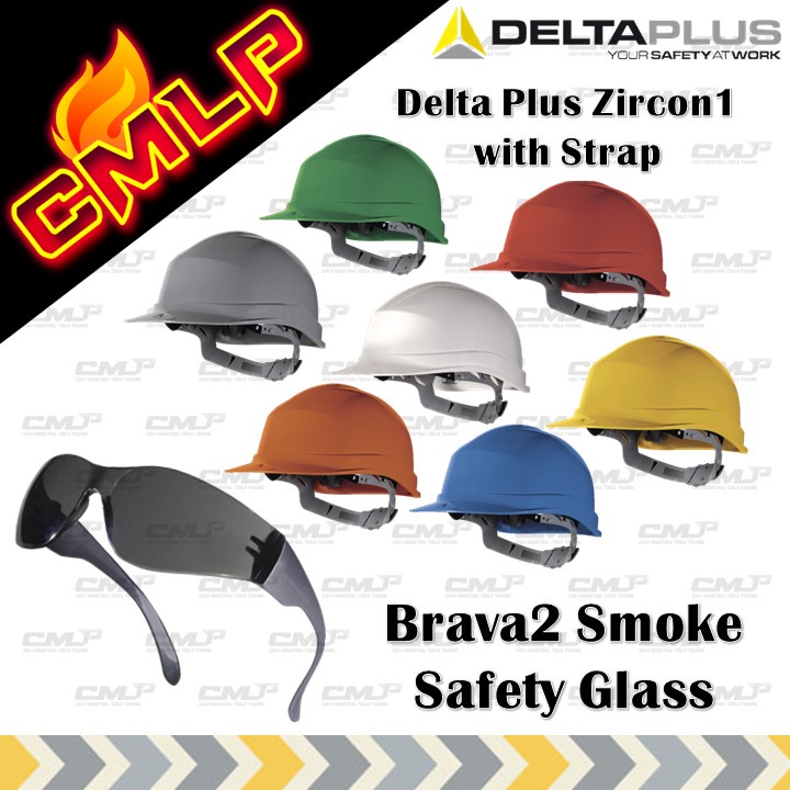 Delta Plus Hard Hat Zircon 1 with Strap and Brava2 Smoke safety glass