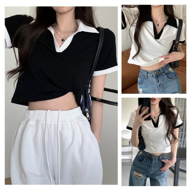 Cropped collared polo shirt sales