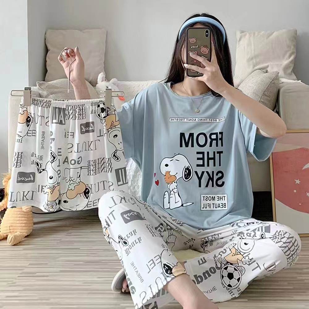 [Spot] Korean New 3in1 Free Size Cotton Sleepwear Cartoon Style short ...