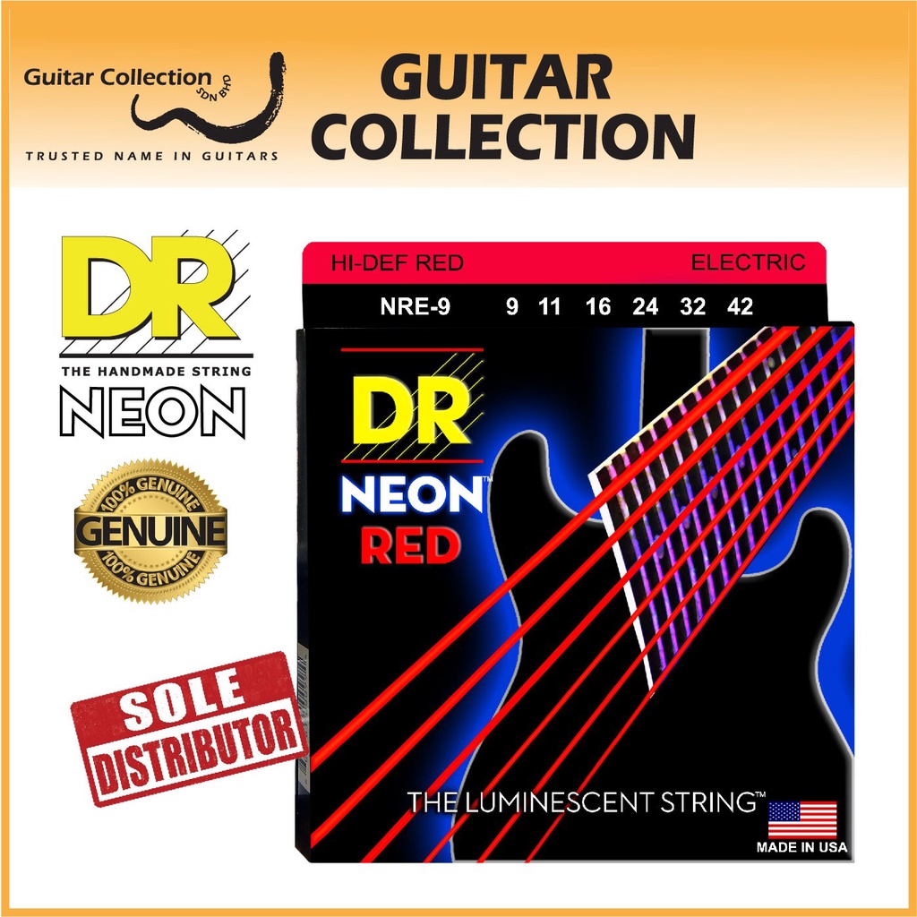 DR Strings NRE-9 NEON Red Coated Nickel Plated Electric Guitar Strings ...
