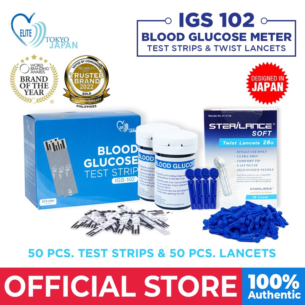 Indoplas Elite Tokyo Japan IGS102 50 PCS Test Strips and 50 PCS Lancets