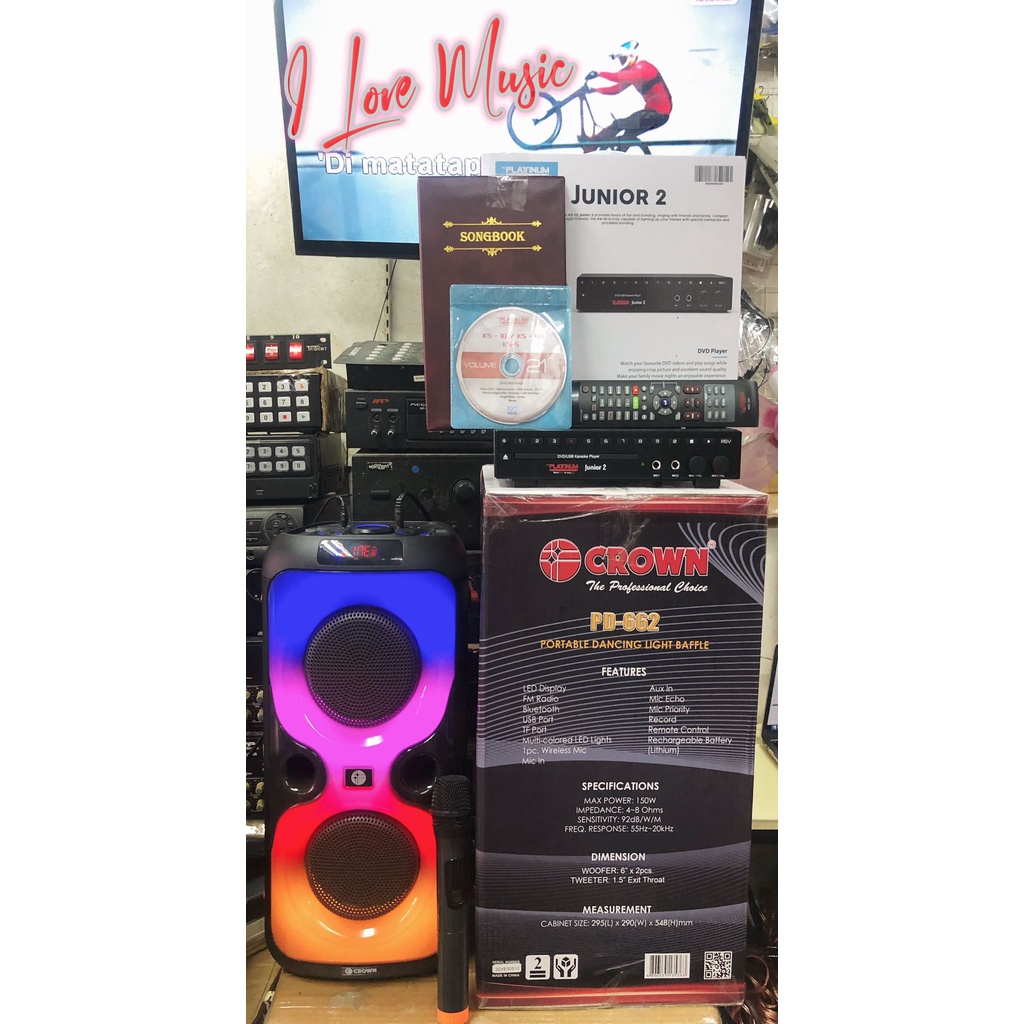 Bundle karaoke set Crown PD662 portable BT speaker with Platinum KS10