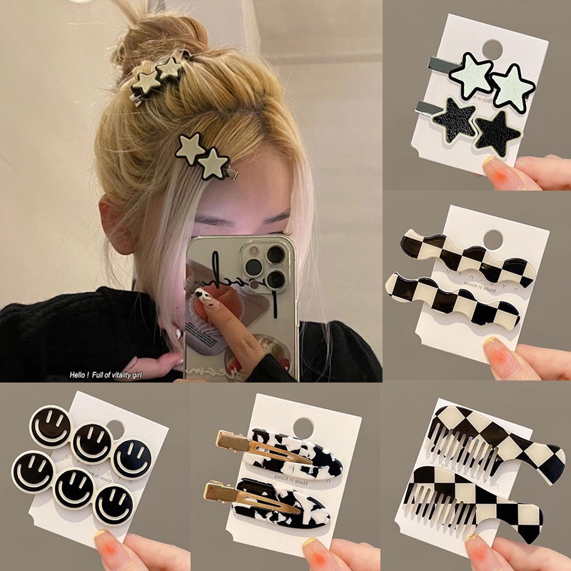 2Pcs/Set Korean Fashion Checkerboard Barrette Exquisite Broken Hair ...