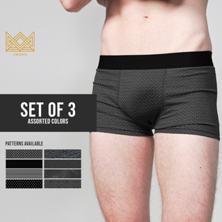 INSPI 3pcs Set Printed Boxer Brief for Men Boxers Shorts Underwear Assorted  Colors Black Grey Blue