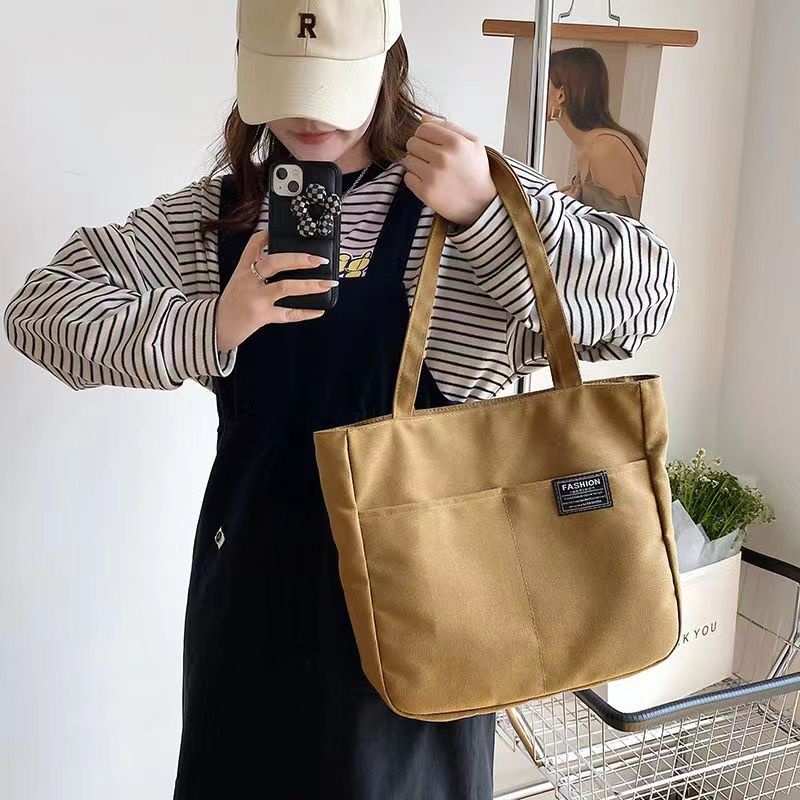 Korean Double Pockets New Fashion Canvas Tote Bag Casual Shoulder Bags ...