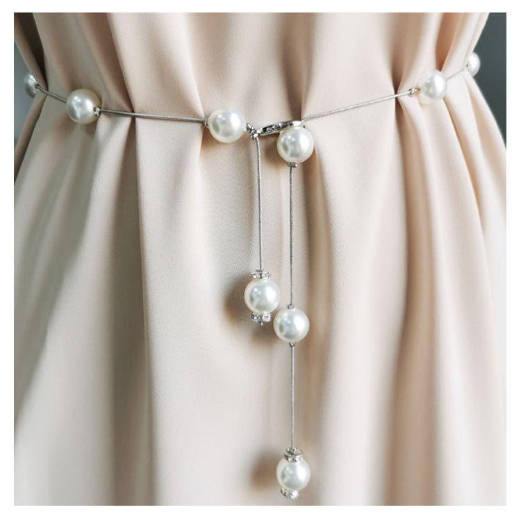 Siamese simple pearl chain belt korean fashion chain belt 90cm