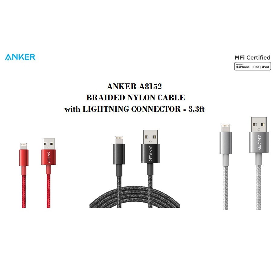 Anker A8152 Braided Nylon Cable USB to Lightning Connector 1M Smartphone Tablet Cable