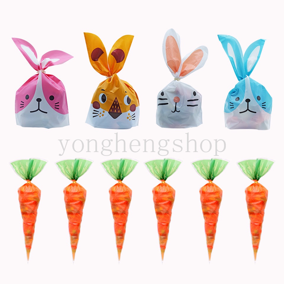50pcs/set Cartoon Cute Easter Rabbit Ear Cookie Bag Candy Gift Bags ...