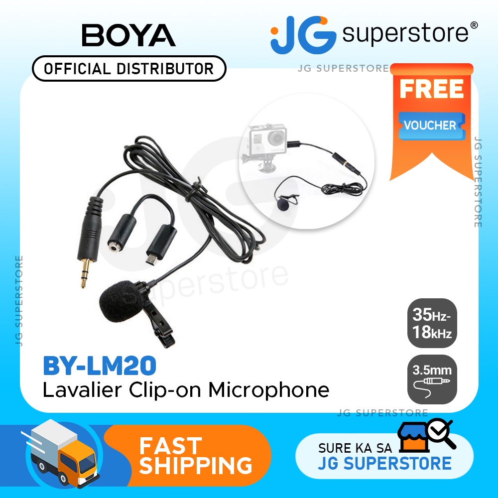 Boya BYLM20 Lavalier Microphone for GoPro HERO 3, 3+, 4 Shopee