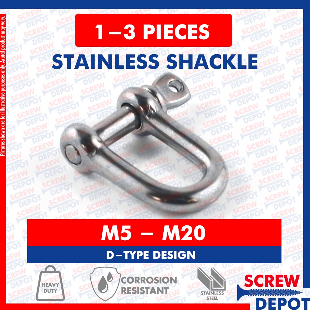 1-3PCS Stainless Shackle / SS D Type Shackle for Wire Rope and Cable ...