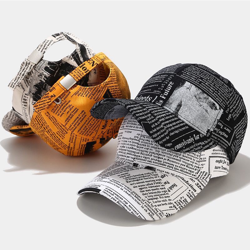 FS 2022 Yellow Retro Newspaper Pattern Baseball Cap For Men Women Hip ...