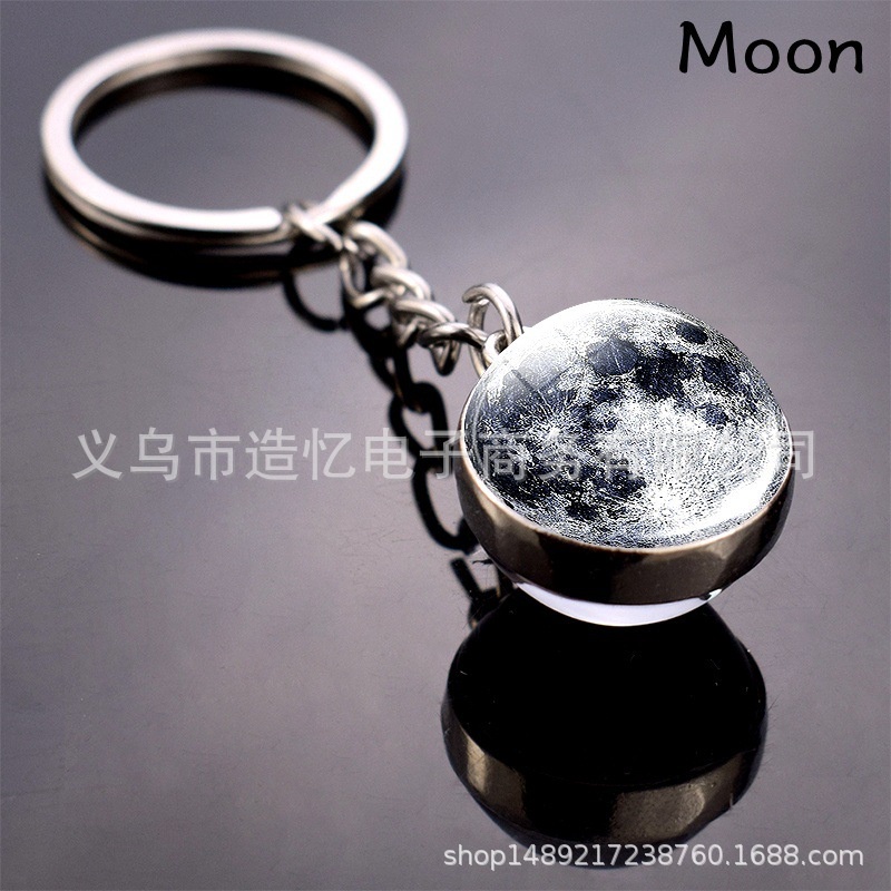 Luminous Moon Key Ring Solar System Pendant Galaxy Cloud Earth