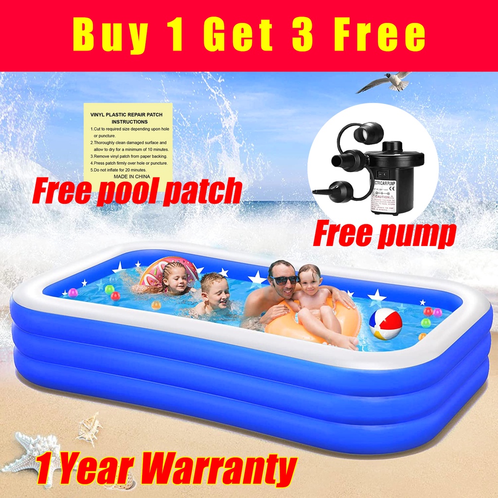 Swimming Pool Adult/Kids Inflatable Rectangular Pump Home Water Toys ...