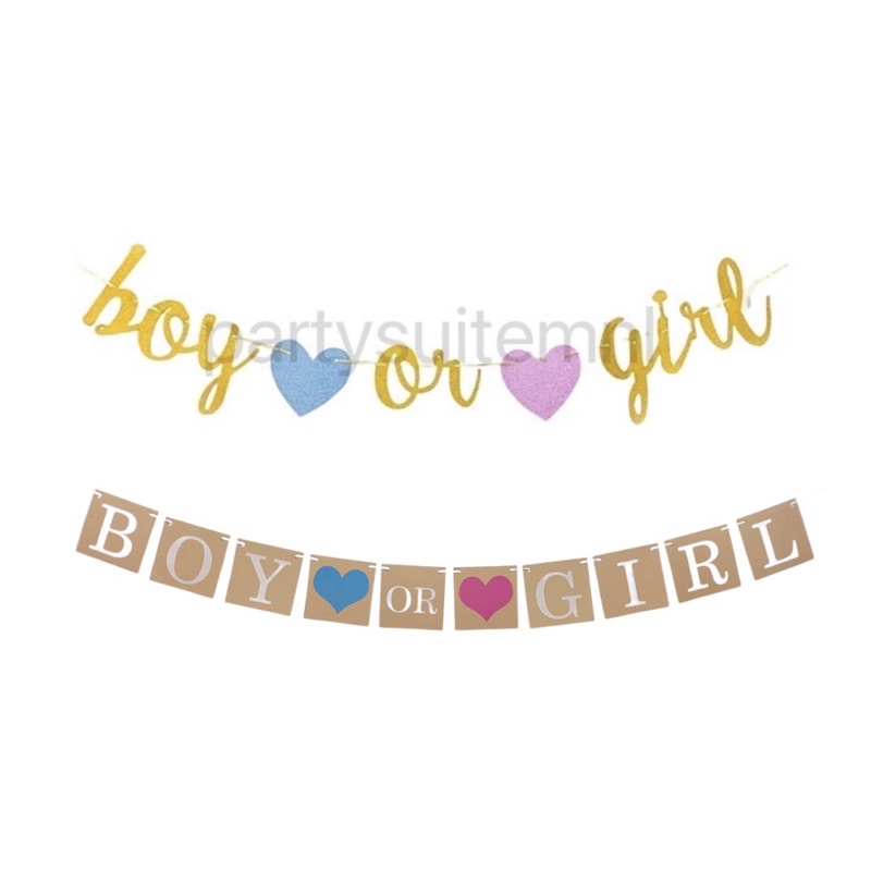 Boy Girl Gender Reveal Glittered Cursive Bunting Banner | Shopee ...