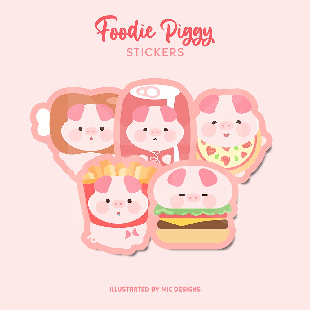 Foodie Piggy Stickers | Snacks Pig Sticker Pack (5pcs) | Waterproof ...