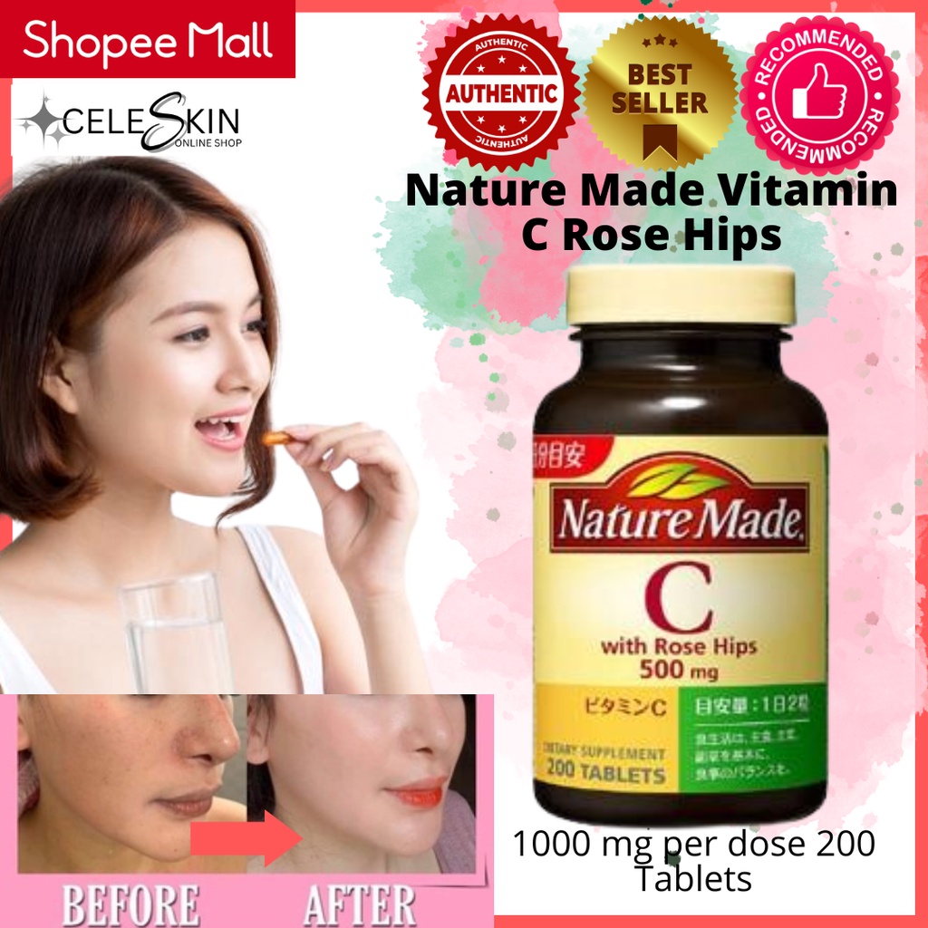 Nature Made Vitamin C Rose Hips 1000 mg per dose 200 Tablets Shopee