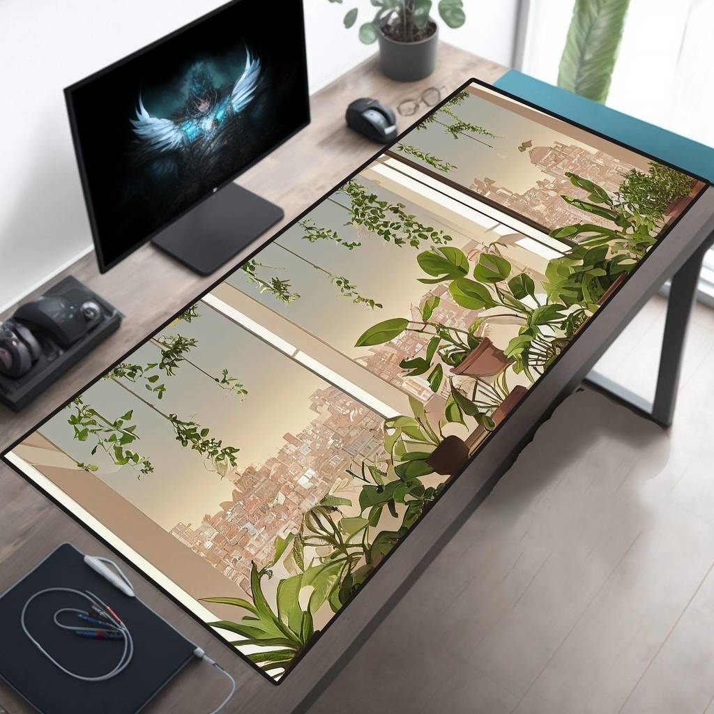Desk Mat, Plant Lovers City Living Large Mouse Pad Green Aesthetic ...